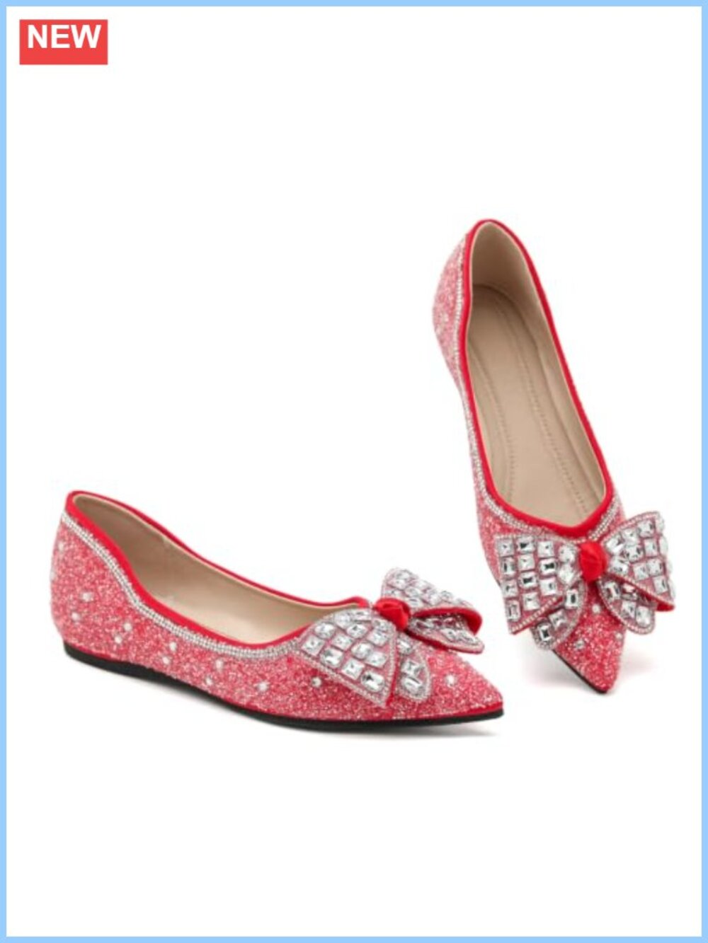 Sequin Diamond Bow Ballet Flats Comfort Slip-On Ladies Shoes